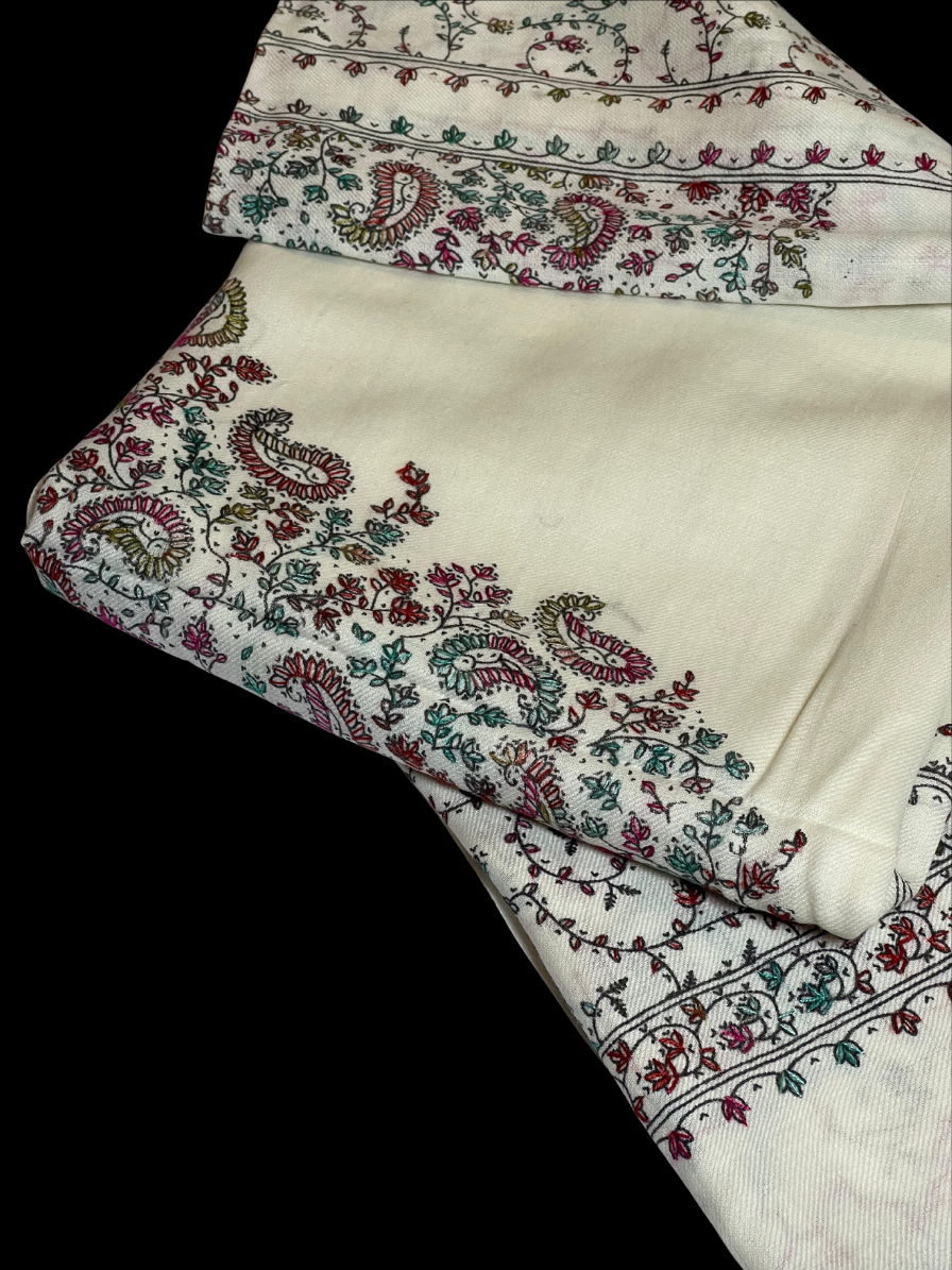 Hand-Embroidered Pashmina Shawl - Bottle Green