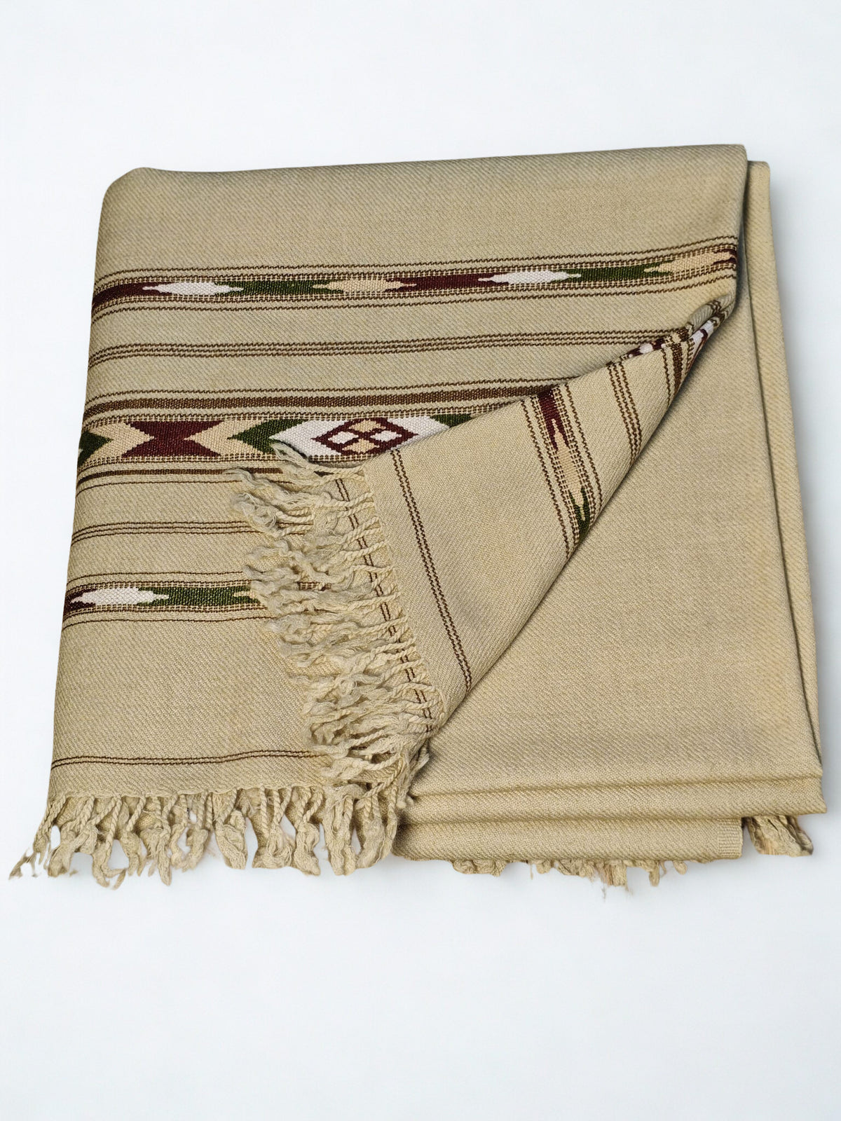 Premium Double 72 Wool Shawl — Sand Beige