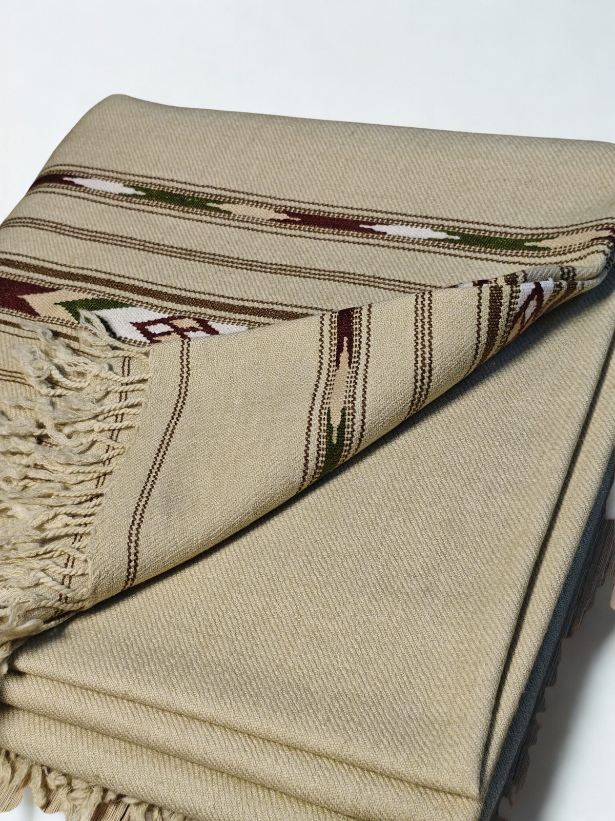 Premium Double 72 Wool Shawl — Sand Beige