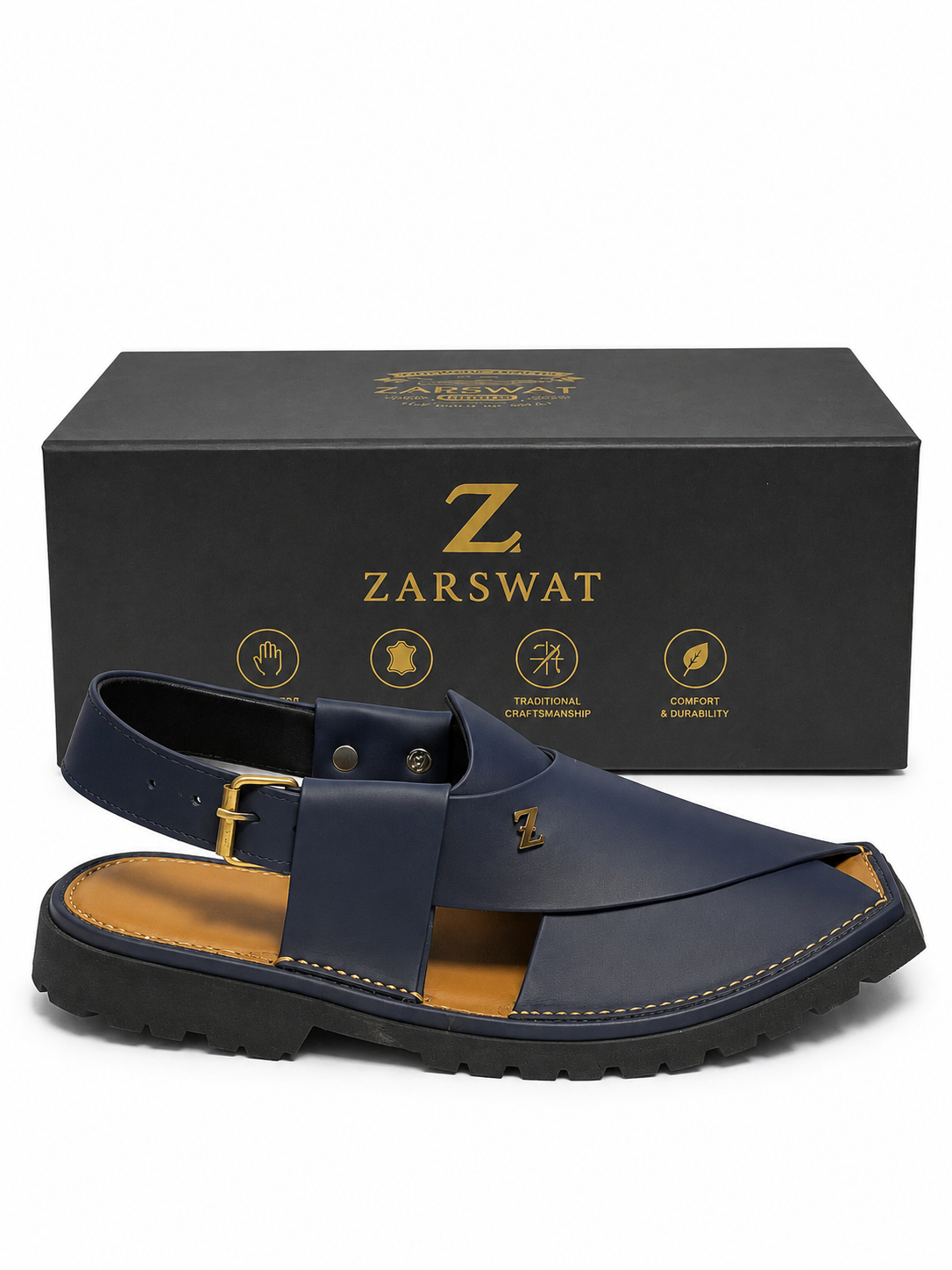 Premium Peshawari Chappal – Navy Blue