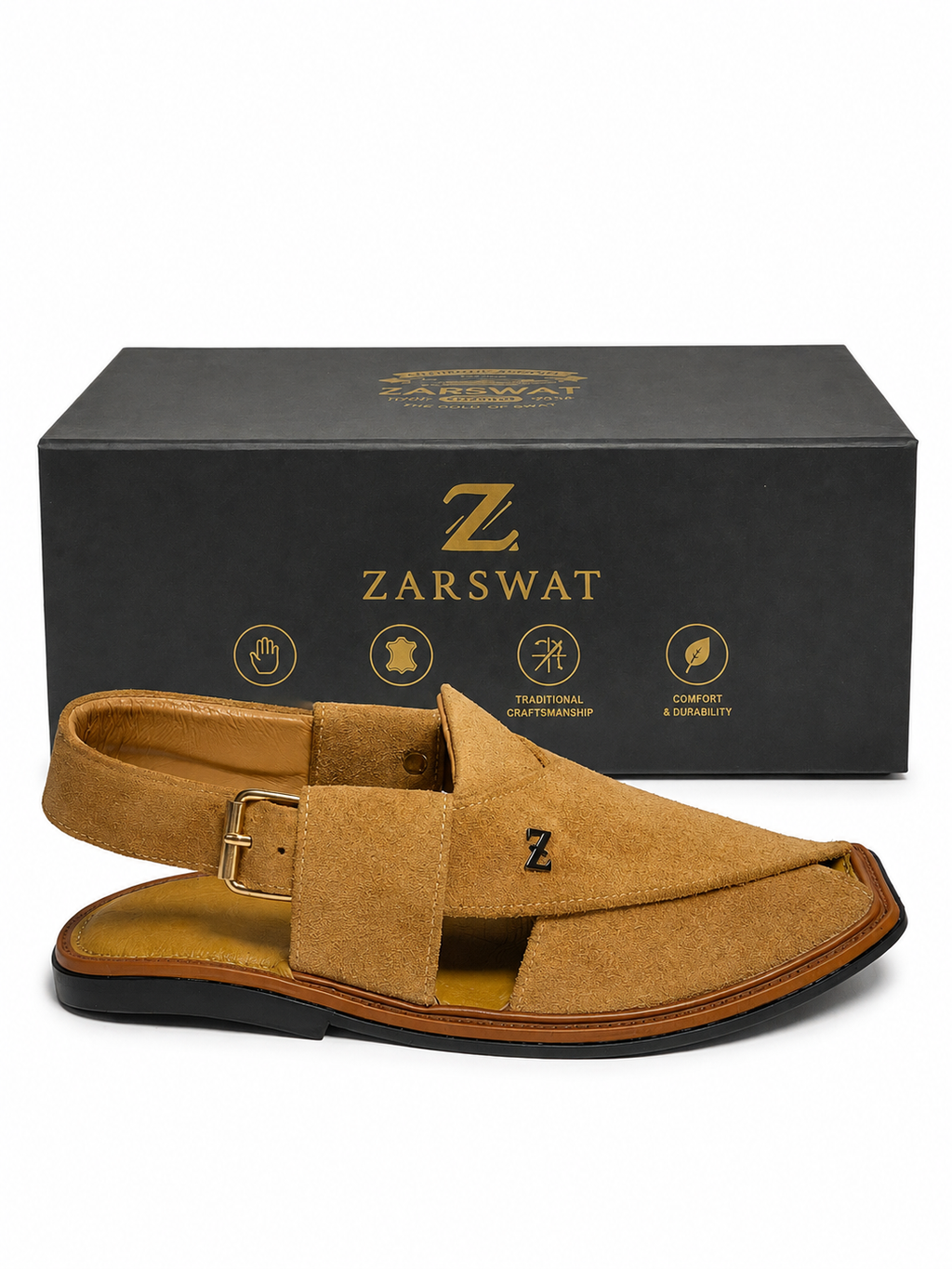 Suede Peshawari Chappal- Camel Brown