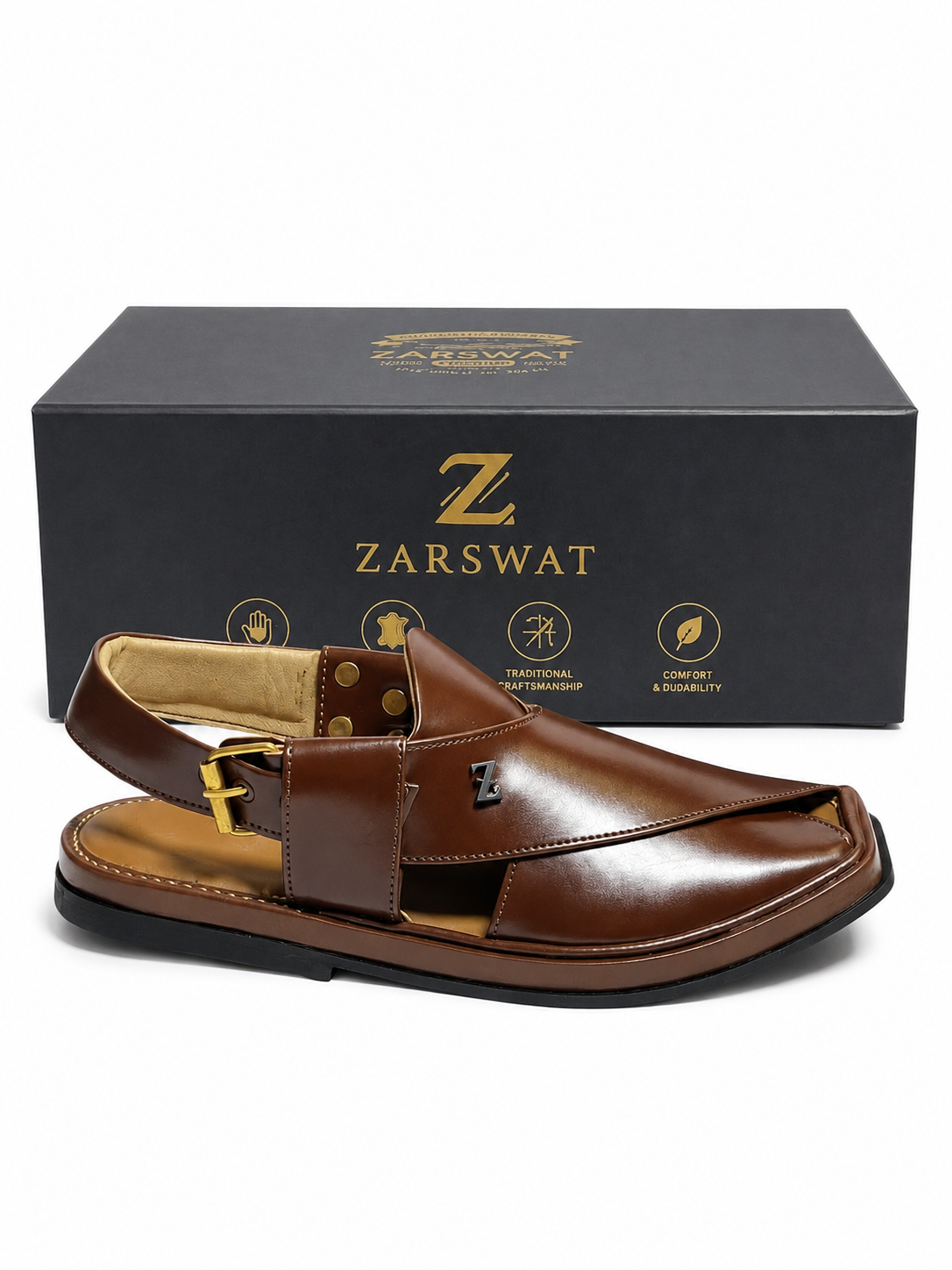 Premium Peshawari Tyarsole Chappal- Brown