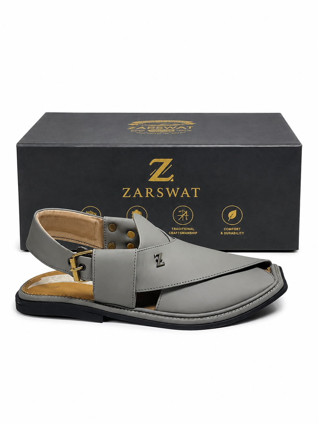 Classic Peshawari Chappal- Matte Grey
