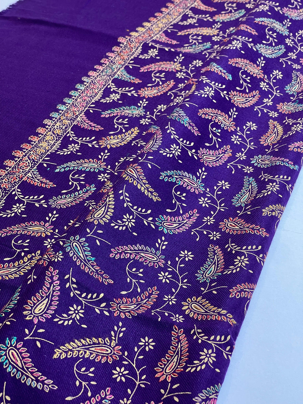 Paisley Embroidered Pashmina Shawl- Royal Purple