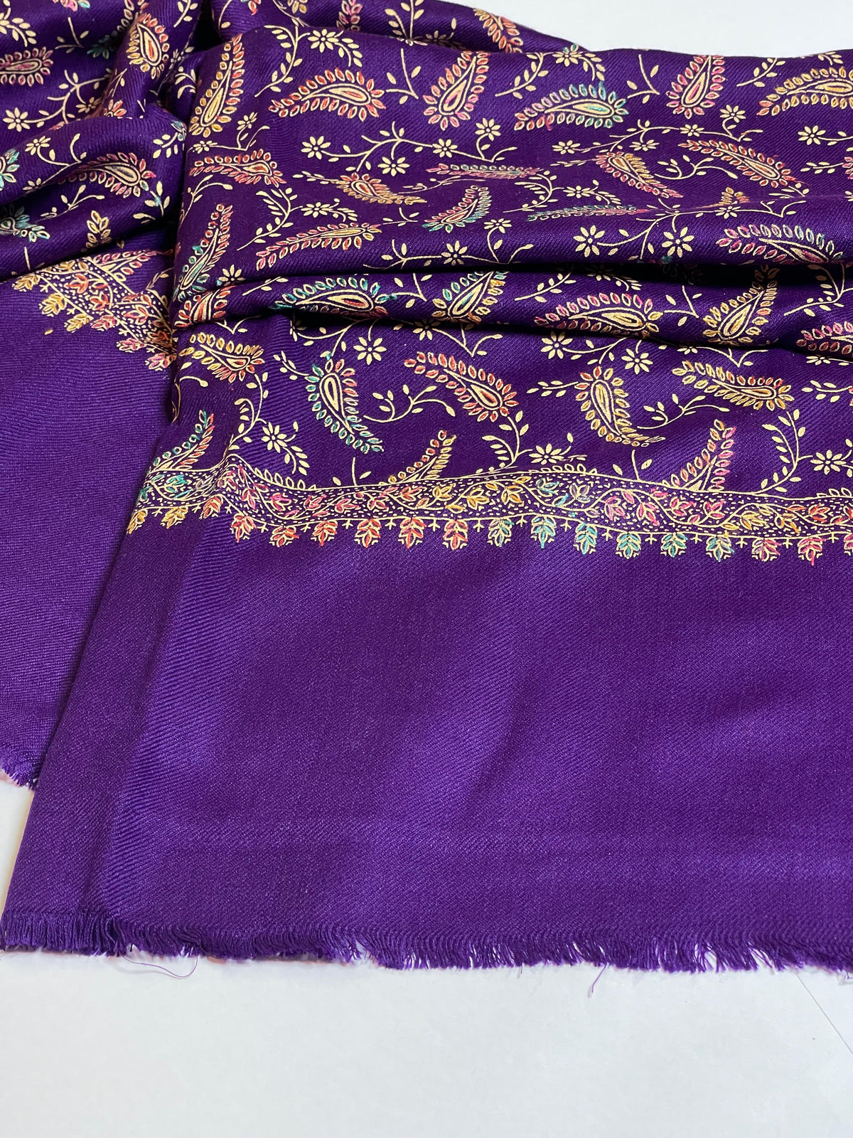 Paisley Embroidered Pashmina Shawl- Royal Purple
