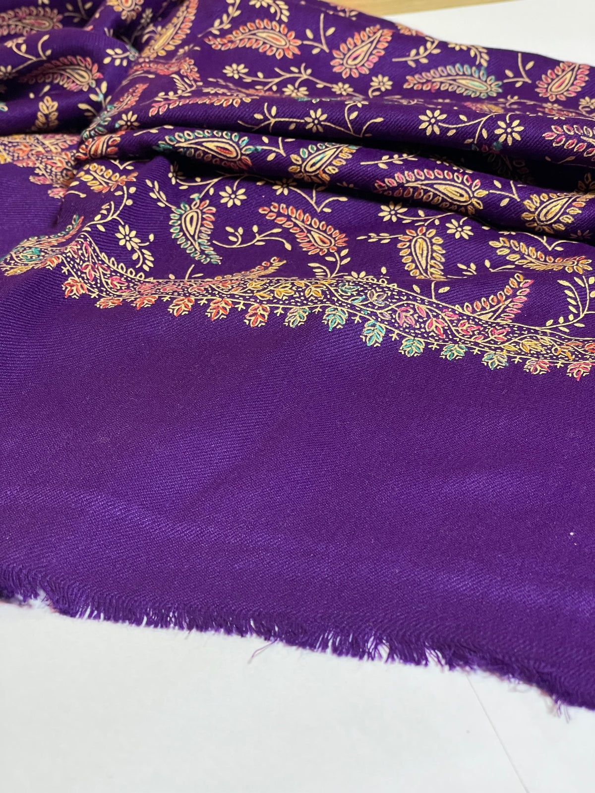 Paisley Embroidered Pashmina Shawl- Royal Purple