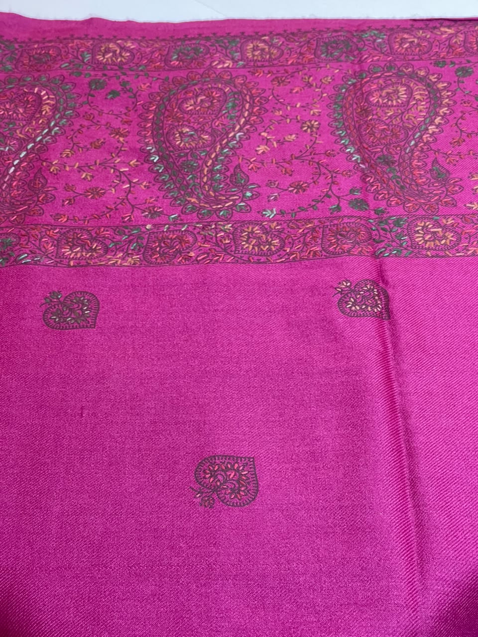 Hand Embroidered Pashmina Shawl- Fuchsia Pink