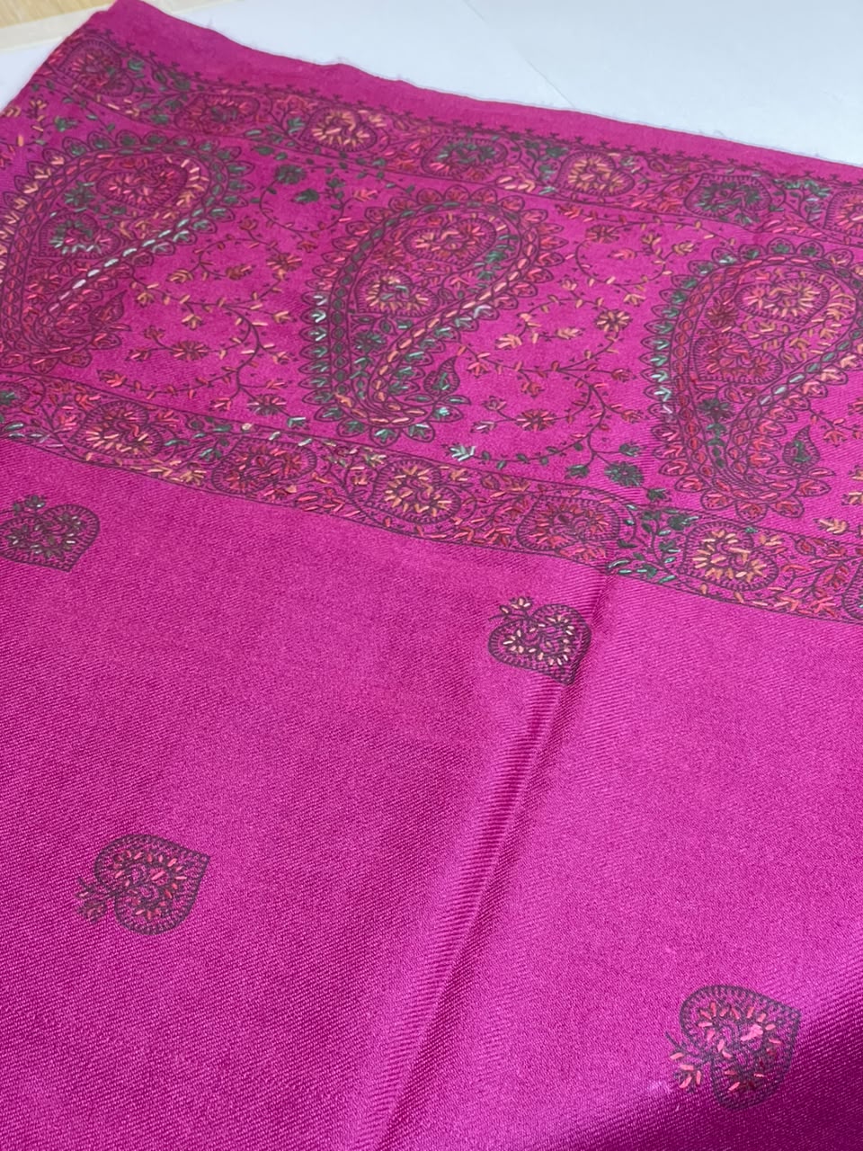 Hand Embroidered Pashmina Shawl- Fuchsia Pink