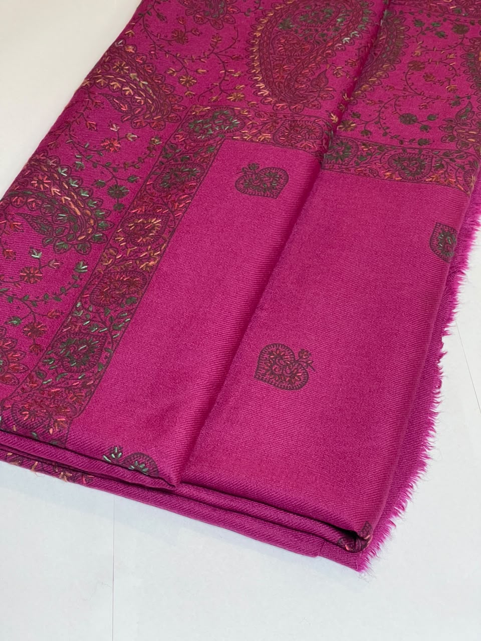 Hand Embroidered Pashmina Shawl- Fuchsia Pink