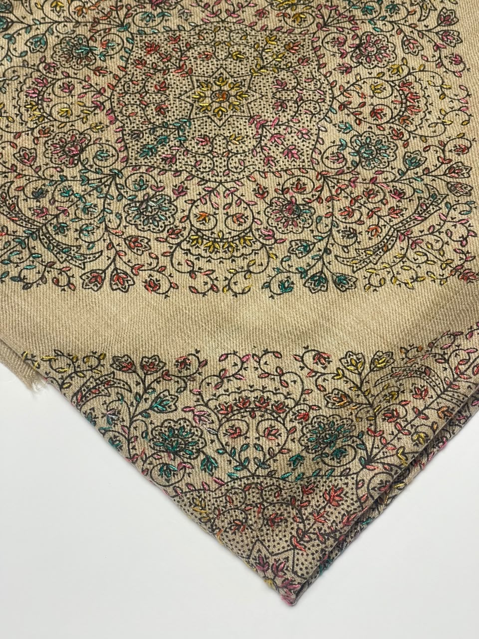 Floral Garden Pashmina Shawl- Natural Beige