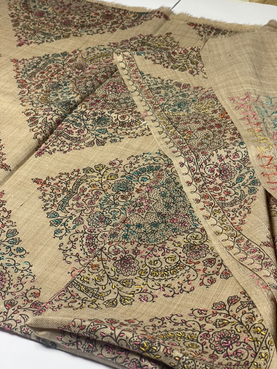 Floral Garden Pashmina Shawl- Natural Beige