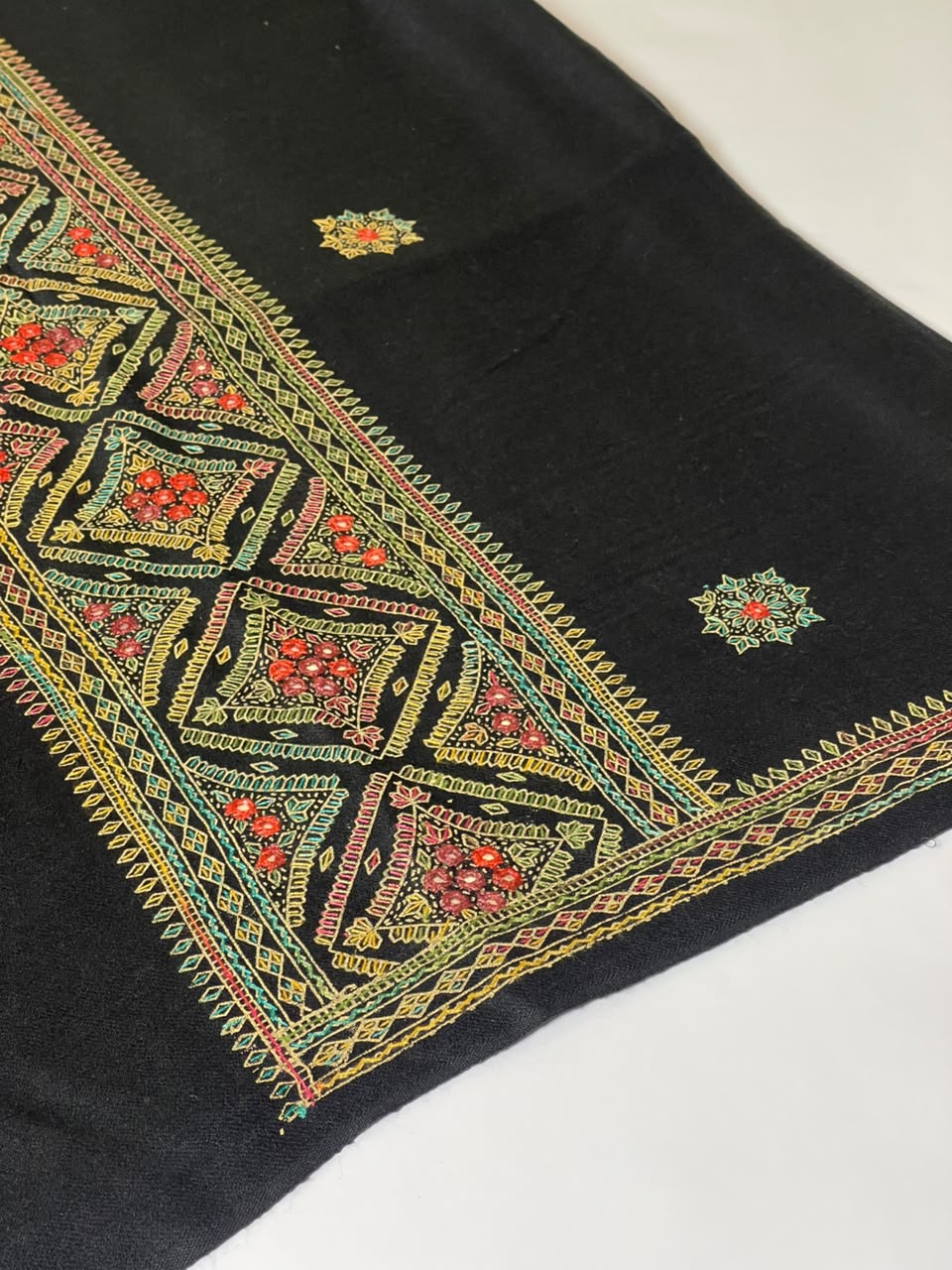 Hand-Embroidered Shesha Jaal Shawl- Black