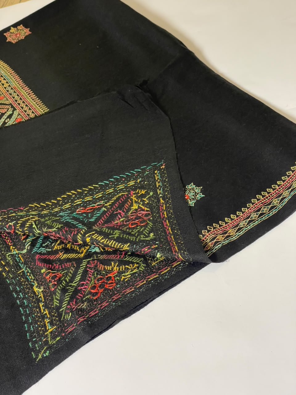 Hand-Embroidered Shesha Jaal Shawl- Black