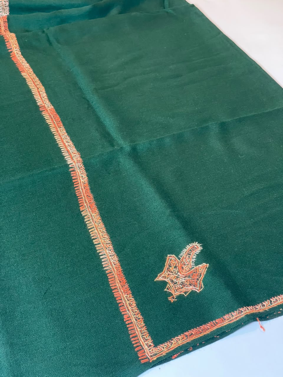 Emerald Green Hand-Embroidered Pashmina Shawl