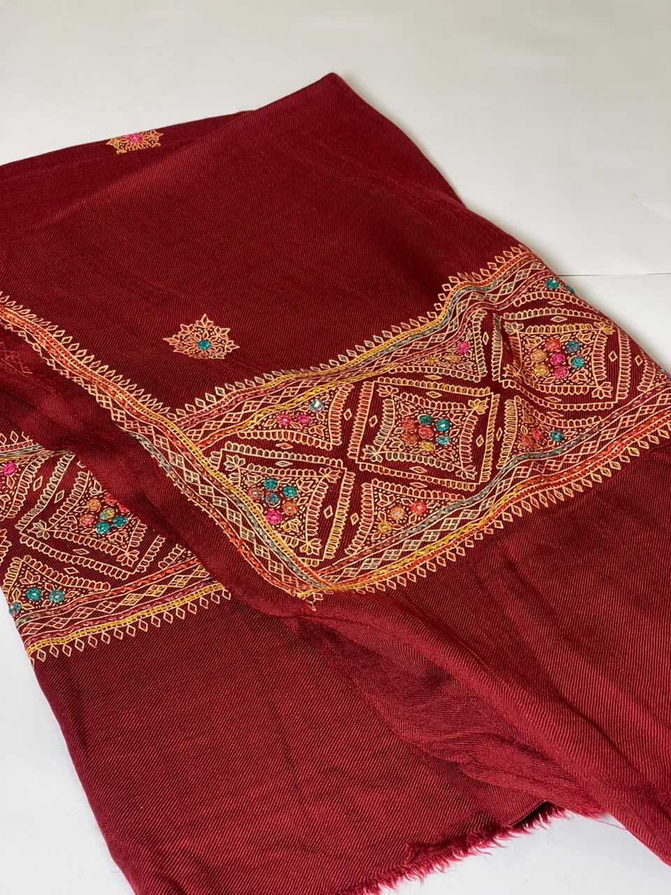 Hand-Embroidered Shesha Jaal Shawl- Black