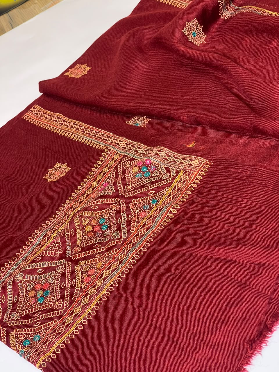 Hand-Embroidered Shesha Jaal Shawl- Black