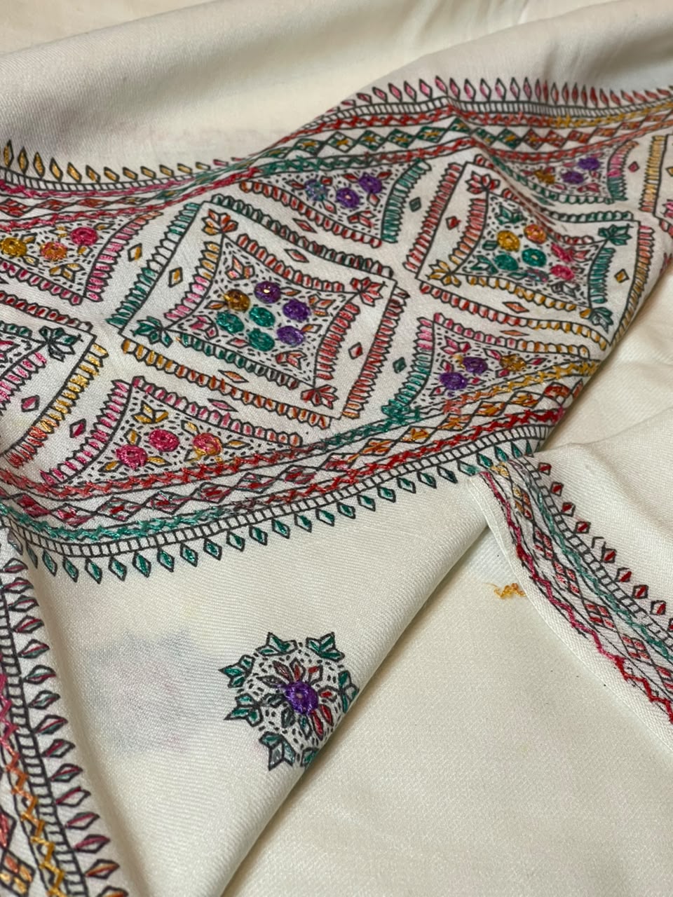 Hand-Embroidered Shesha Jaal Shawl- Black