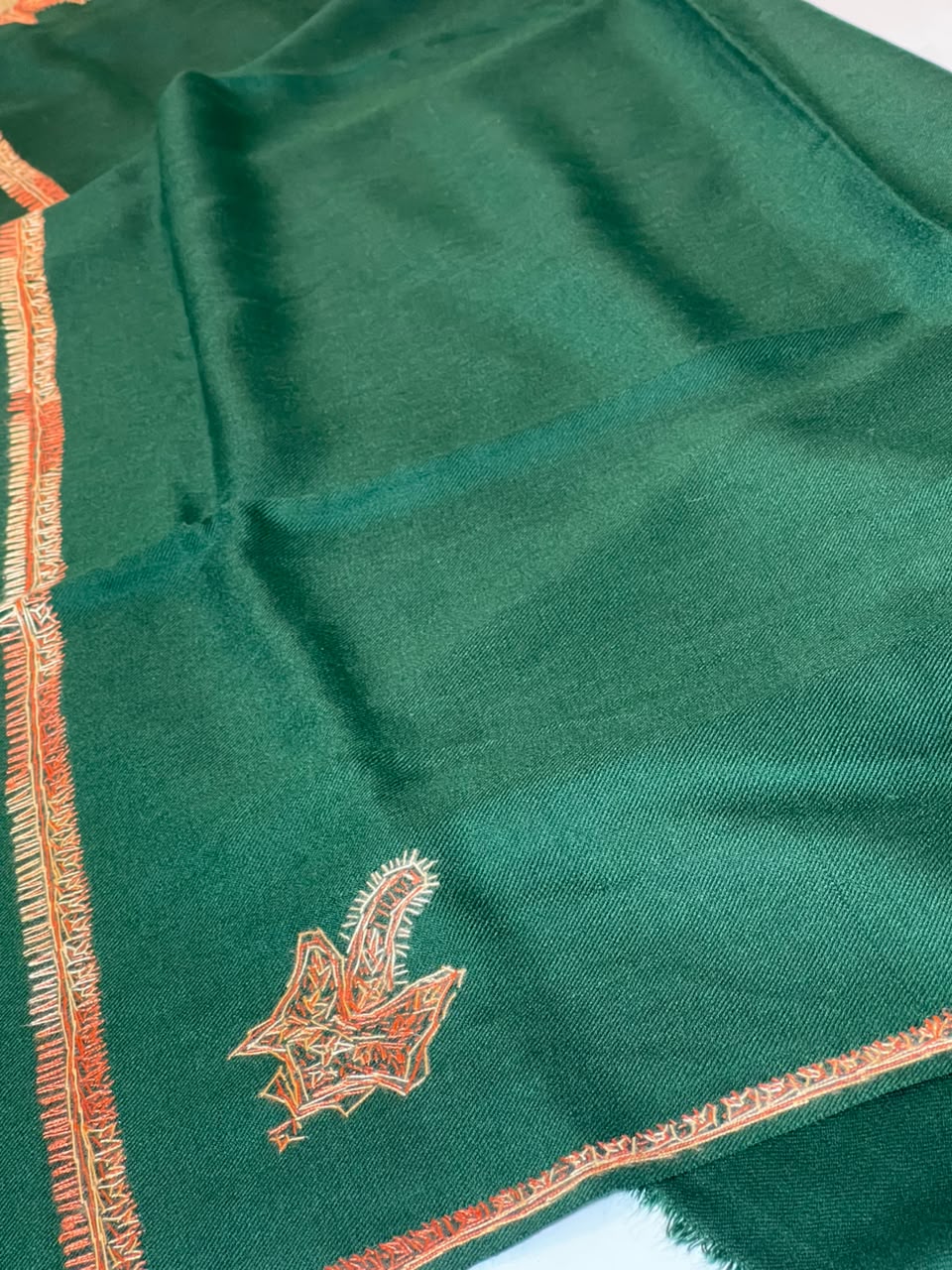 Emerald Green Hand-Embroidered Pashmina Shawl